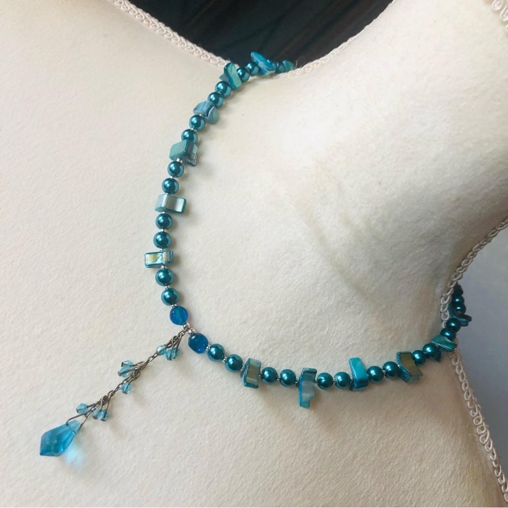 Handcrafted repurpose peacock crystal chandelier Czech glass Pearl necklace